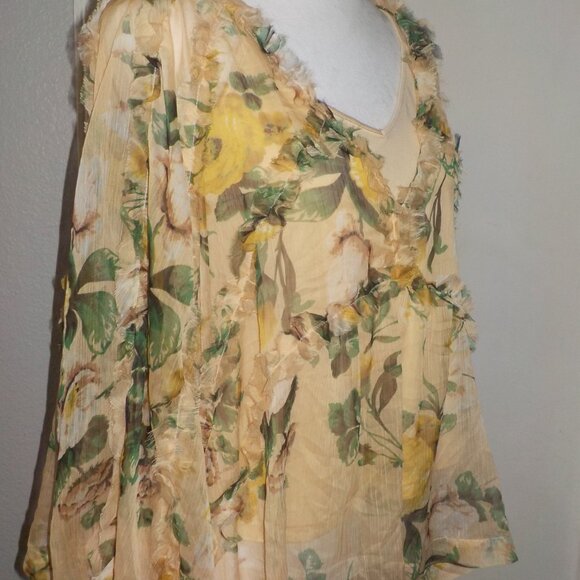ANTHROPOLOGIE O.P.T. MS SIZE X-LARGE FLORAL PRINT RHEA SHEER CHIFFON BLOUSE - Picture 4 of 10